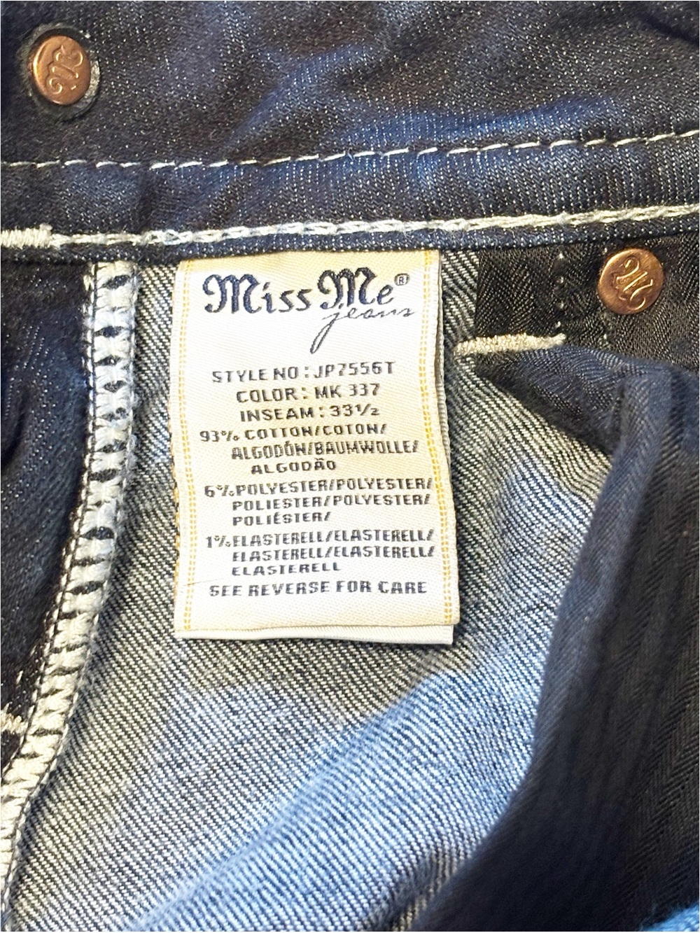 Miss Me Signature Straight Jeans Rhinestones Crosses Flap Pockets Low Rise 27 - Picture 5 of 11